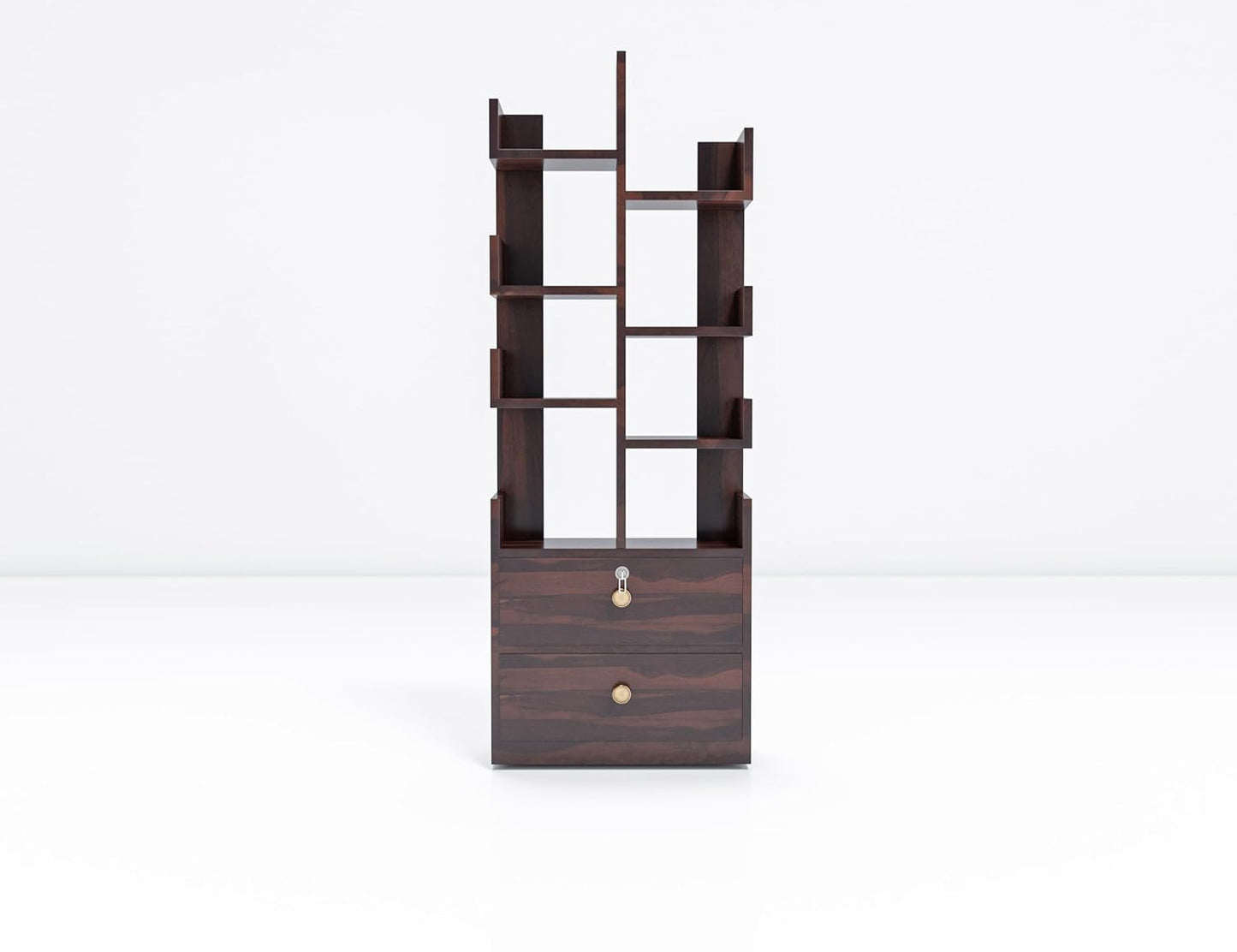 WoodMarwar Sheesham Wood Book Shelf With Two Drawer /Bookcase For Living Room Corner Bookcase for Home Decor & Office