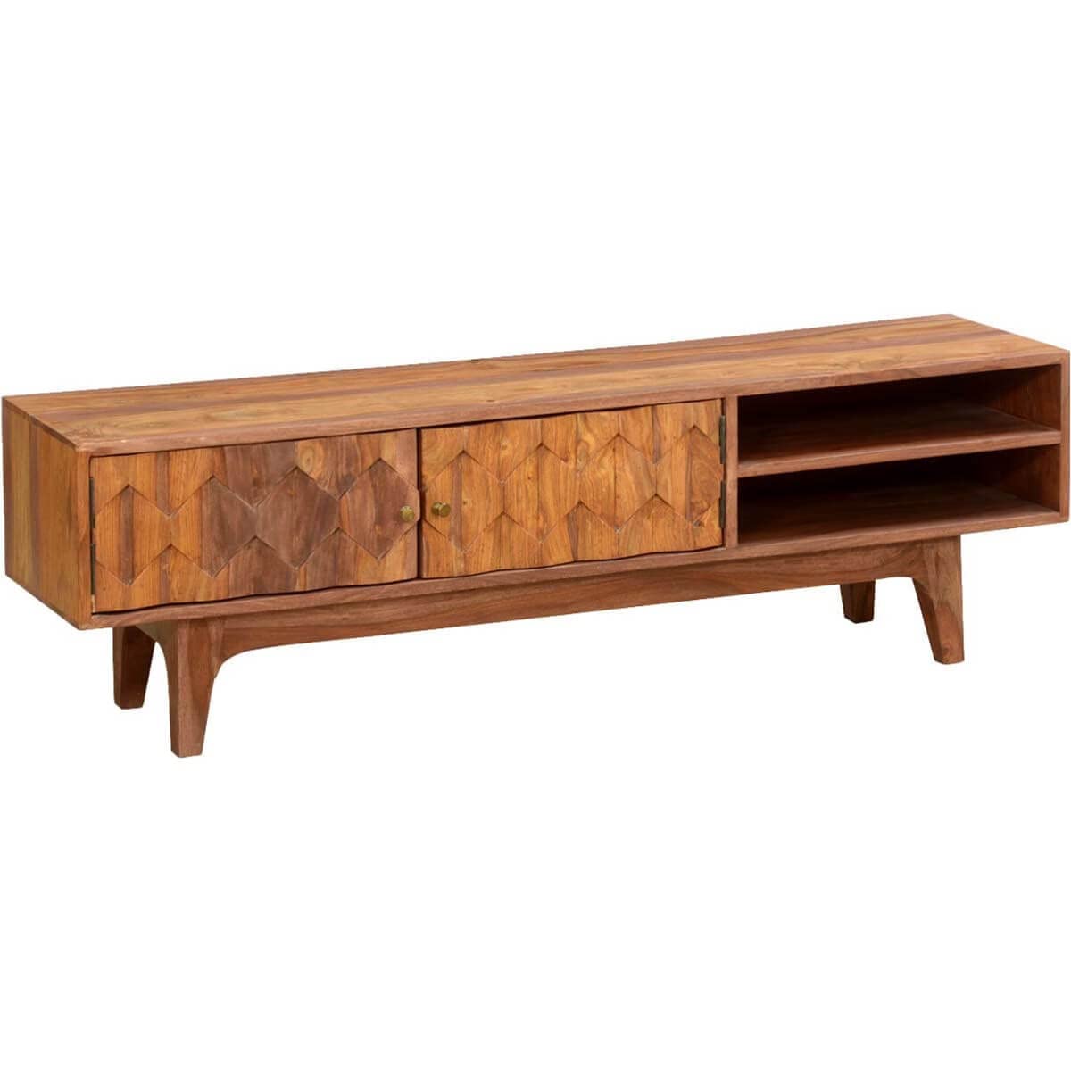 Woodmarwar Solid Sheesham Wood Entertainment Tv Unit With Storage NaturalFinish For Home & Office Furniture