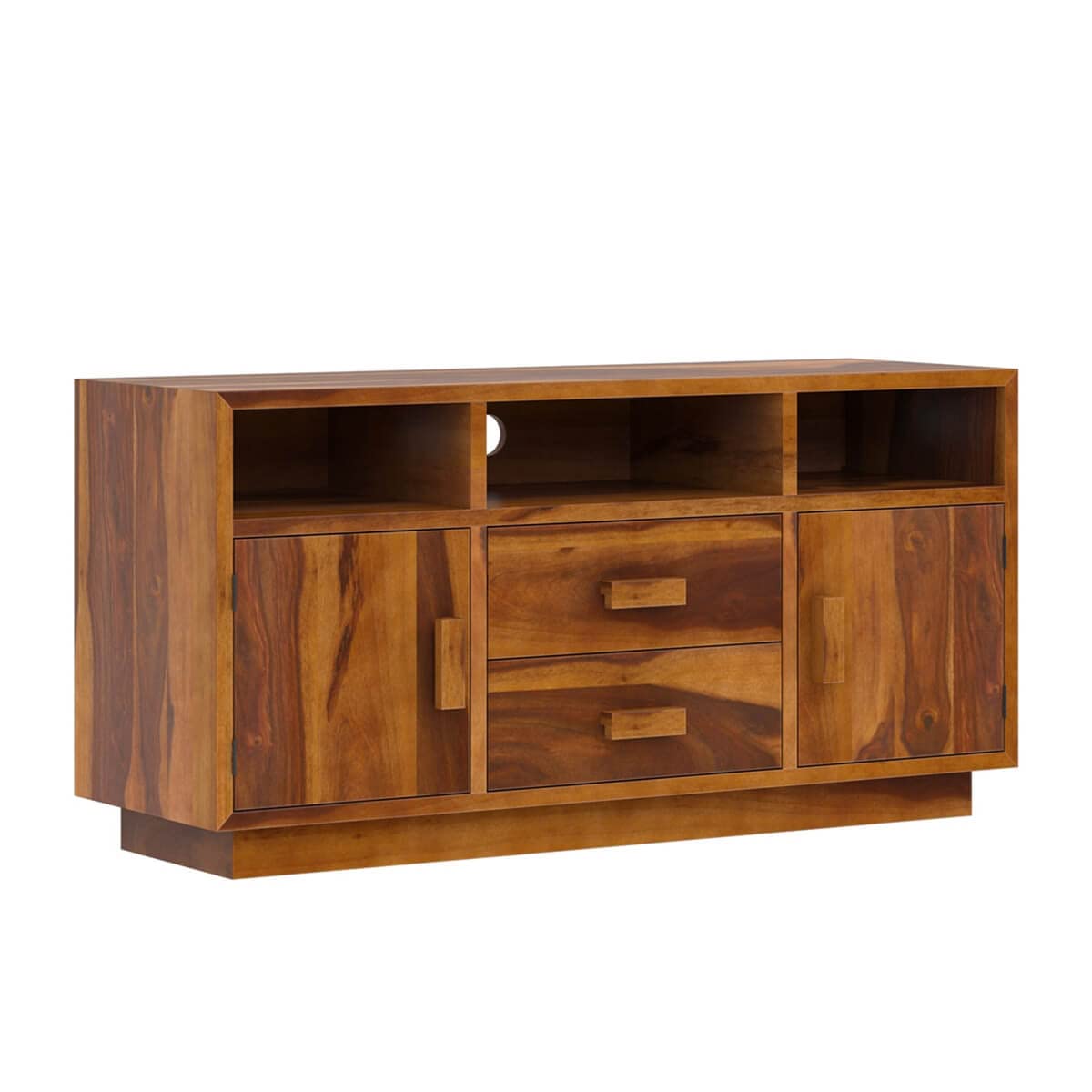 Woodmarwar Solid Sheesham Wood Entertainment Tv Unit With Storage Honey Finish For Home & Office Furniture