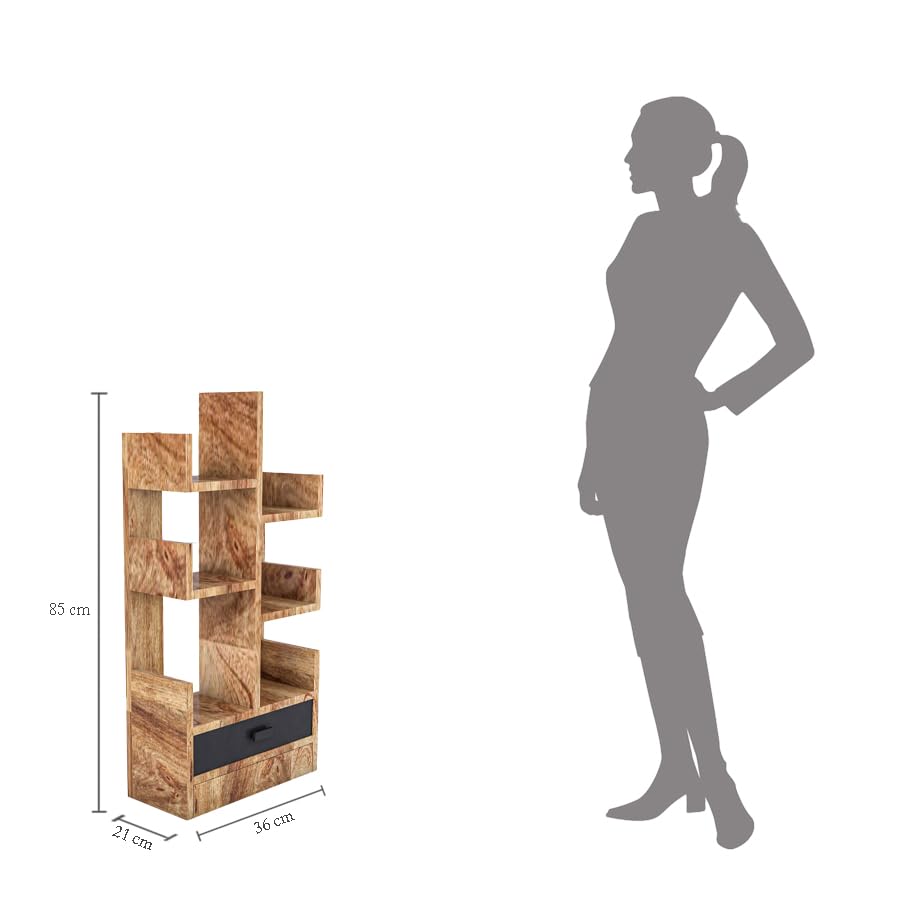 WoodMarwar Sheesham Wood Book Shelf With Two Drawer /Bookcase For Living Room Corner Bookcase for Home Decor & Office