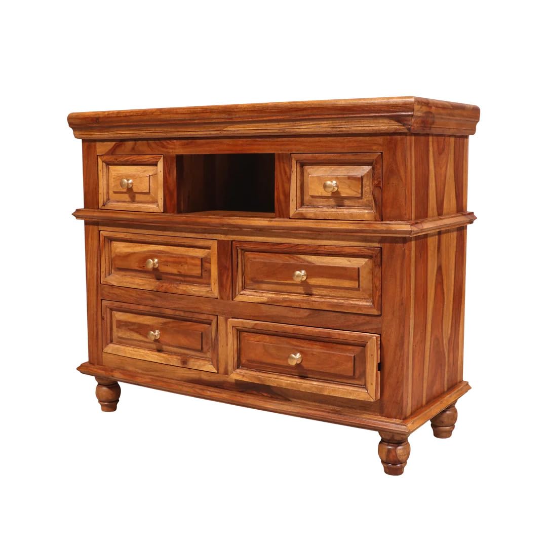 WoodMarwar Solid Sheesham Wood Chest of Drawer 6 Drawers & One Shelf Dresser for Home & Living Room