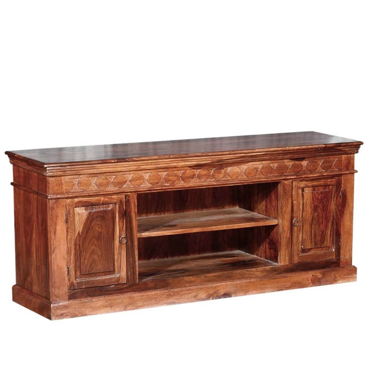 Woodmarwar Solid Sheesham Wood Entertainment Tv Unit With Storage Honey Finish For Home & Office Furniture