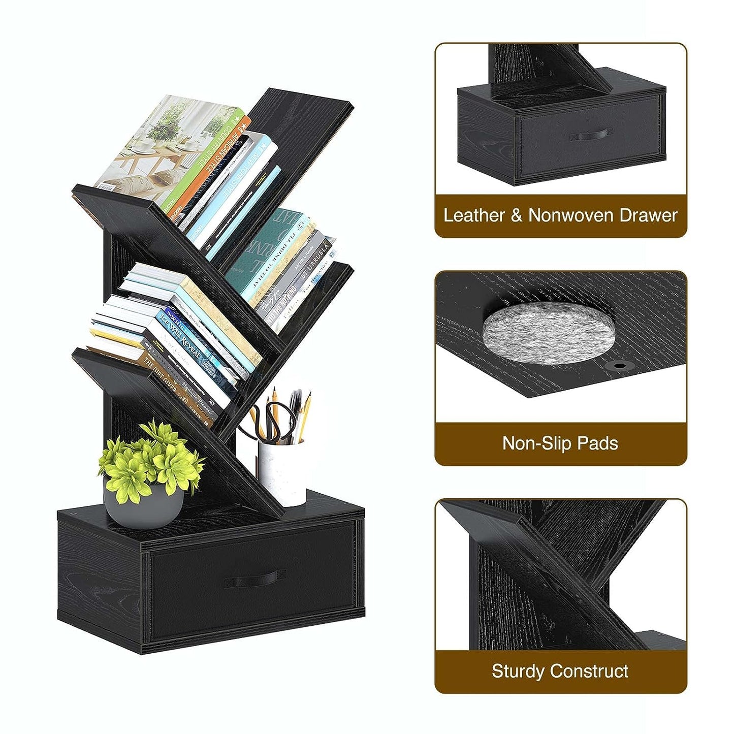 WoodMarwar Sheesham Wood Book Shelf /Bookcase For Living Room Corner Bookcase for Home Decor & Office