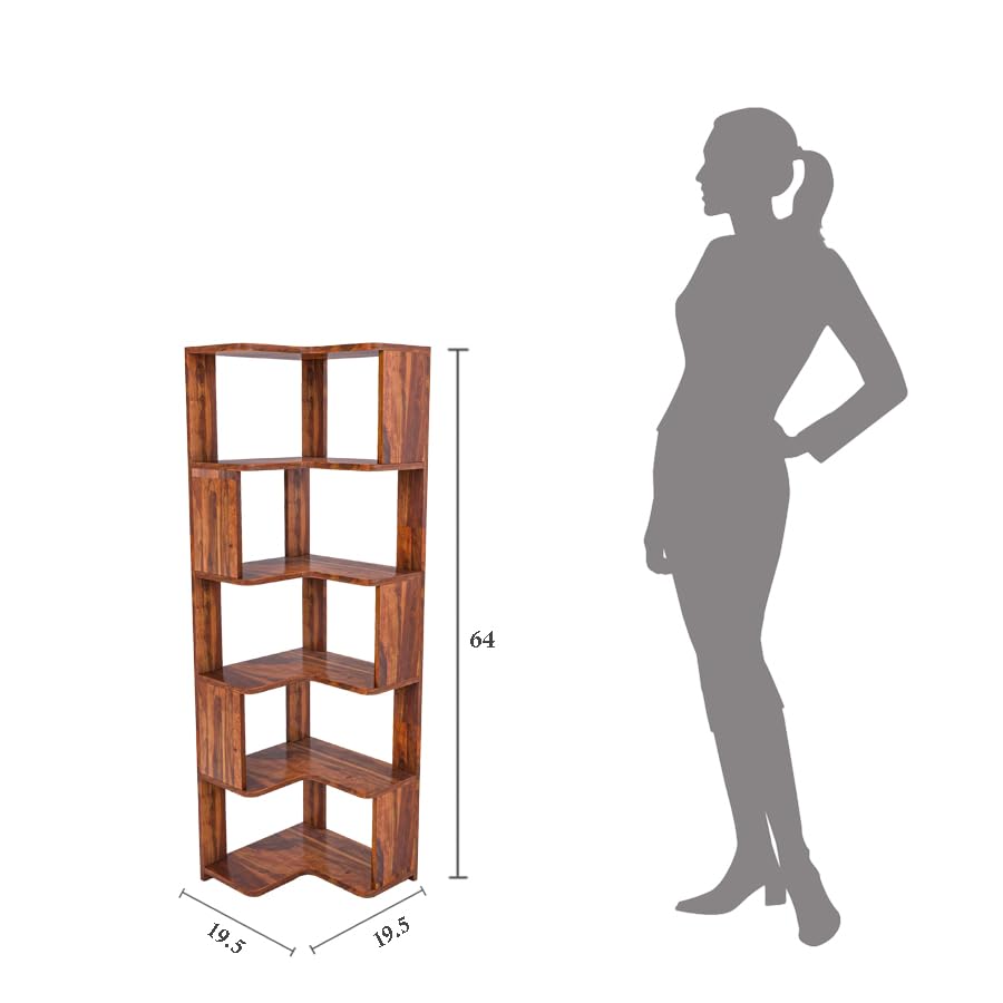 WoodMarwar Sheesham Wood Book Shelf /Bookcase For Living Room Corner Bookcase for Home Decor & Office