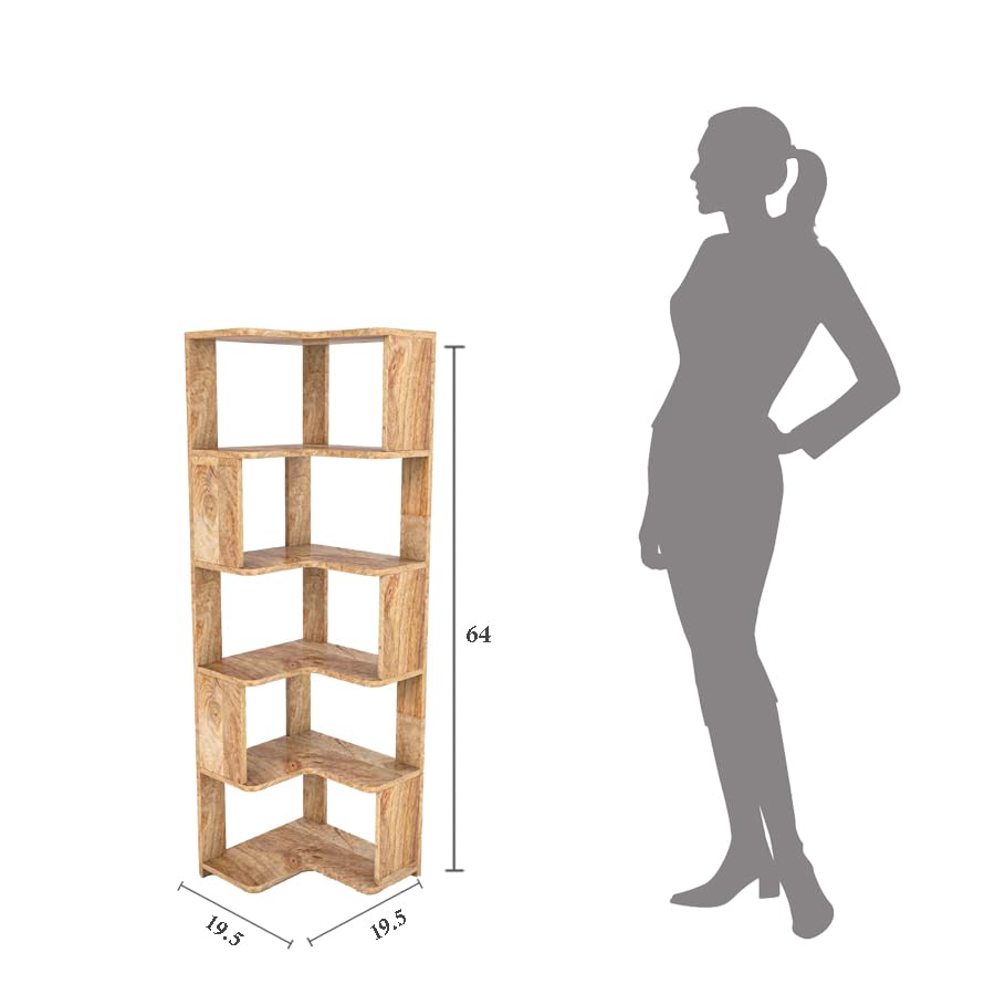 WoodMarwar Sheesham Wood Book Shelf /Bookcase For Living Room Corner Bookcase for Home Decor & Office