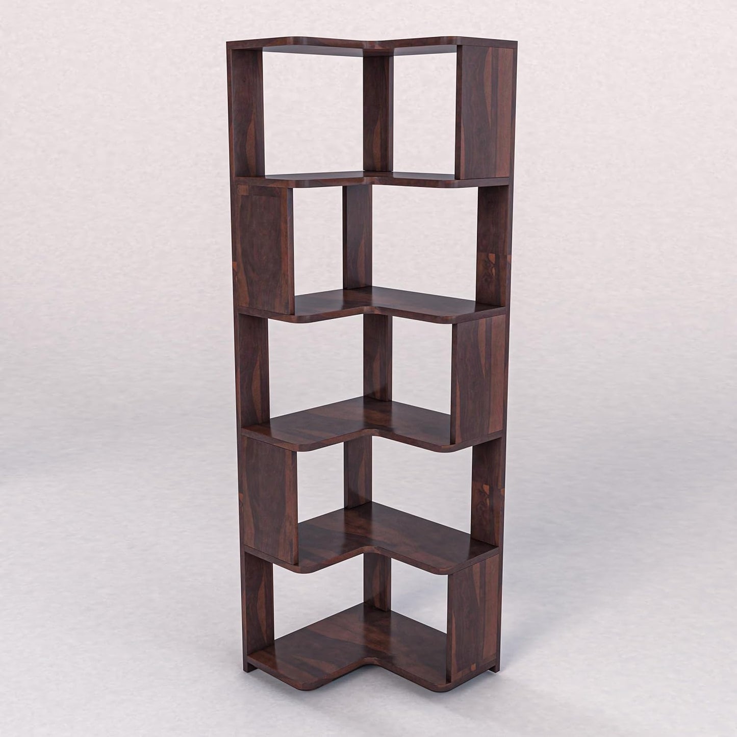 WoodMarwar Sheesham Wood Book Shelf /Bookcase For Living Room Corner Bookcase for Home Decor & Office