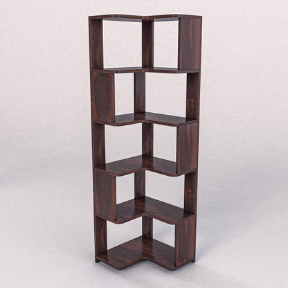 WoodMarwar Sheesham Wood Book Shelf /Bookcase For Living Room Corner Bookcase for Home Decor & Office