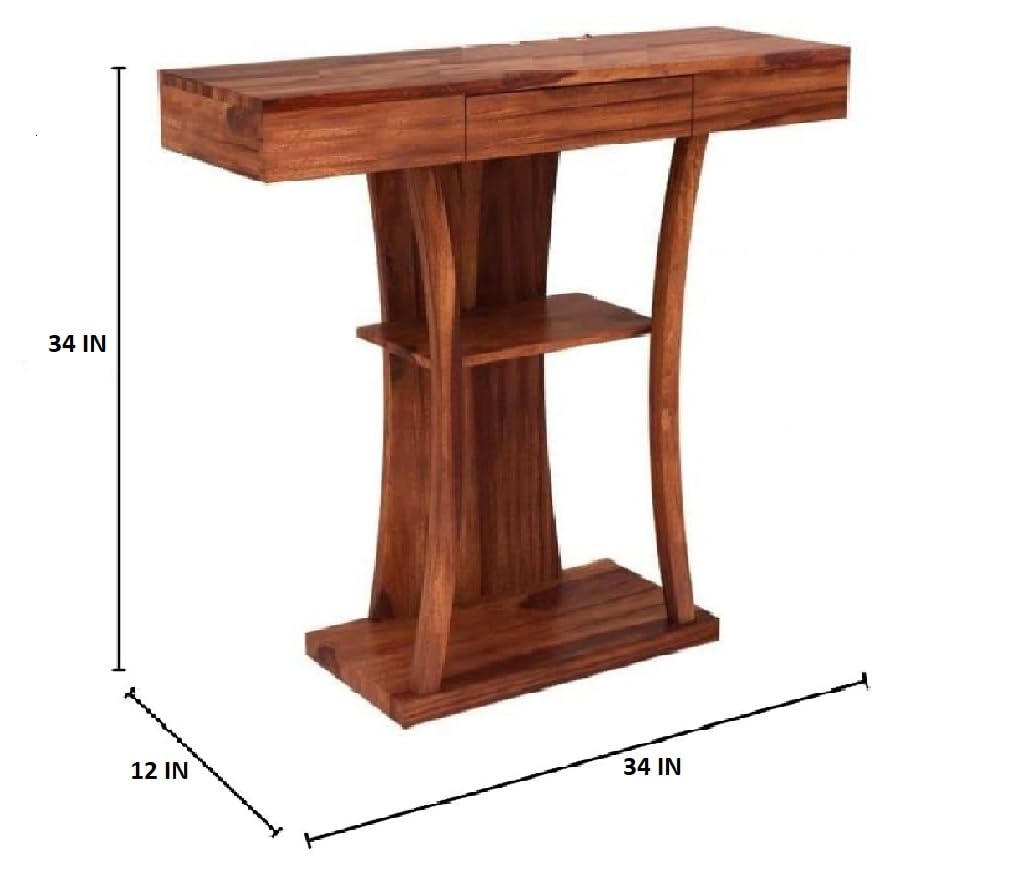 WoodMarwar Solid Sheesham Wood Console Table with Storage Drawer & Display Shelf