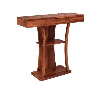 WoodMarwar Solid Sheesham Wood Console Table with Storage Drawer & Display Shelf