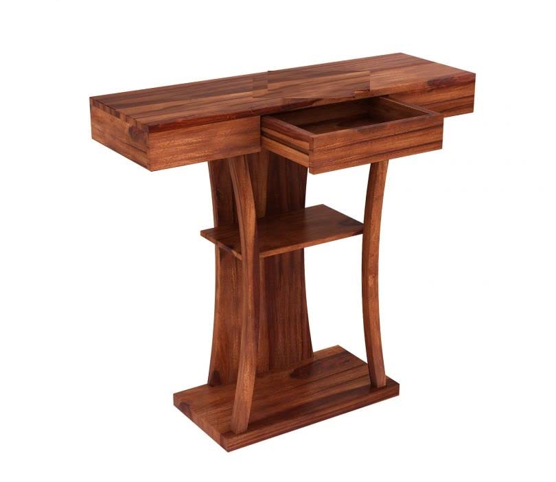 WoodMarwar Solid Sheesham Wood Console Table with Storage Drawer & Display Shelf