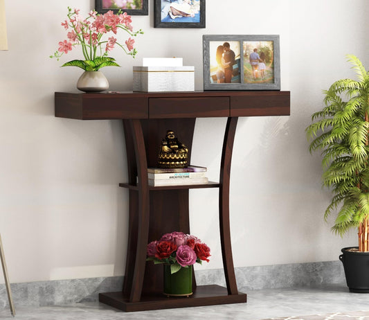 WoodMarwar Solid Sheesham Wood Console Table with Storage Drawer & Display Shelf | Entryway, Hallway & Living Room Furniture