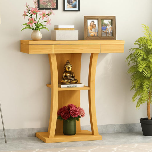 WoodMarwar Solid Sheesham Wood Console Table with Storage Drawer & Display Shelf | Entryway, Hallway & Living Room Furniture