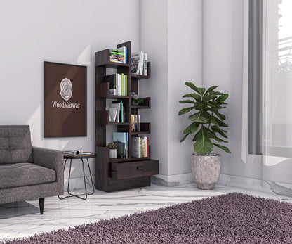 WoodMarwar Sheesham Wood Book Shelf With Two Drawer /Bookcase For Living Room Corner Bookcase for Home Decor & Office