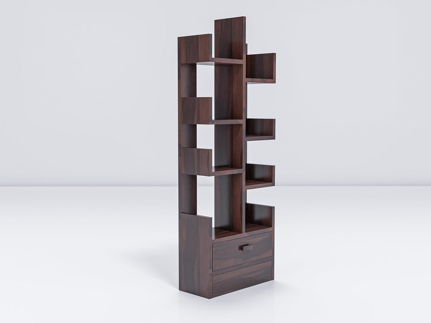 WoodMarwar Sheesham Wood Book Shelf With Two Drawer /Bookcase For Living Room Corner Bookcase for Home Decor & Office
