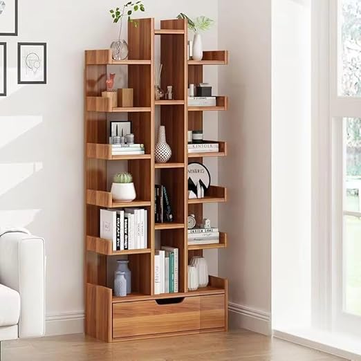WoodMarwar Solid Sheesham Wood Display Shelf Bookcase with Storage Drawer for Living Room