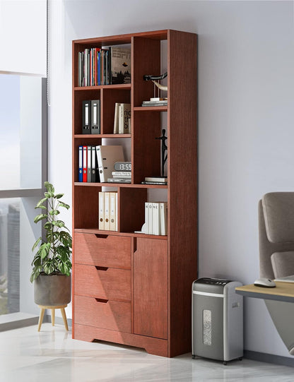 WoodMarwar solid Sheesham Wood Bookshelf with 3 Drawers & Storage Cabinet | Home Office Bookcase Organizer