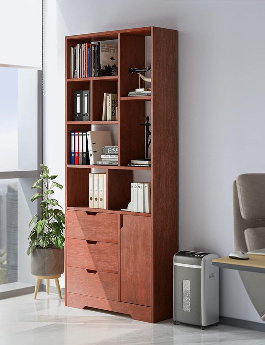 WoodMarwar solid Sheesham Wood Bookshelf with 3 Drawers & Storage Cabinet | Home Office Bookcase Organizer