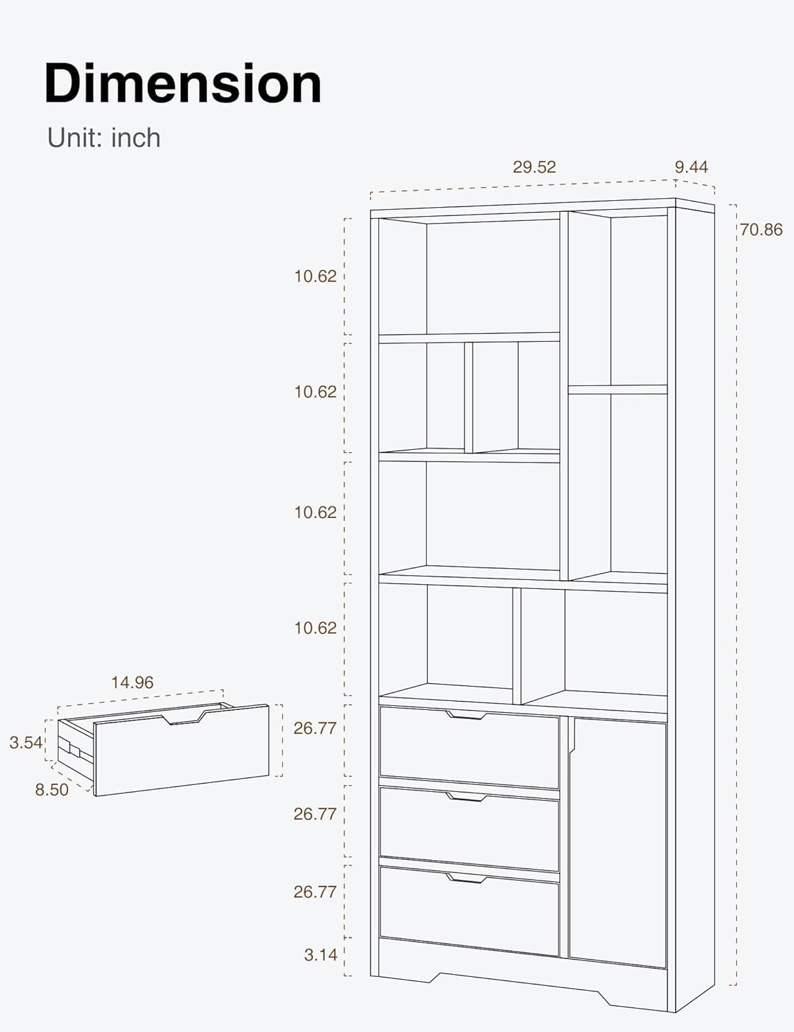 WoodMarwar solid Sheesham Wood Bookshelf with 3 Drawers & Storage Cabinet | Home Office Bookcase Organizer