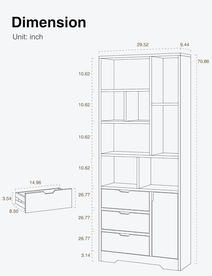 WoodMarwar solid Sheesham Wood Bookshelf with 3 Drawers & Storage Cabinet | Home Office Bookcase Organizer