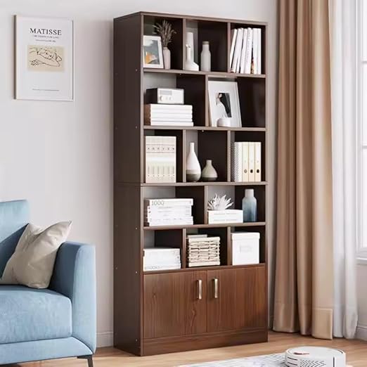 WoodMarwar Solid Sheesham Wood Modern Bookshelf with Cabinet Storage | Tall Bookcase Organizer for Home & Office