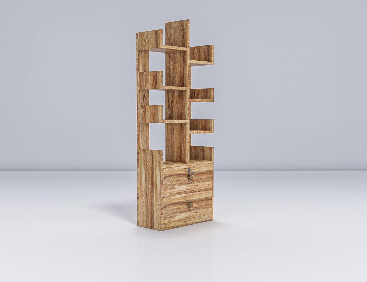 WoodMarwar Sheesham Wood Book Shelf With Two Drawer /Bookcase For Living Room Corner Bookcase for Home Decor & Office