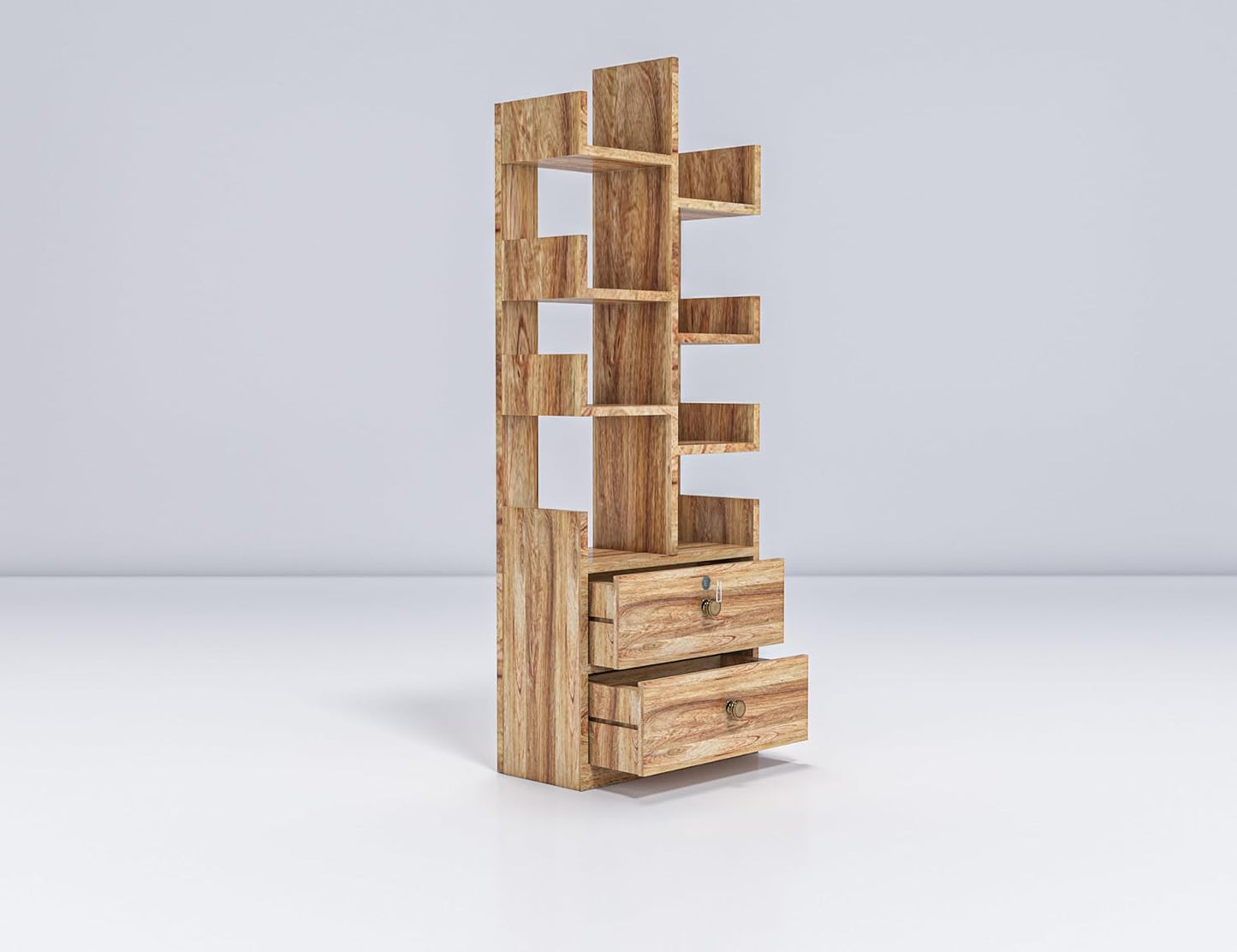 WoodMarwar Sheesham Wood Book Shelf With Two Drawer /Bookcase For Living Room Corner Bookcase for Home Decor & Office