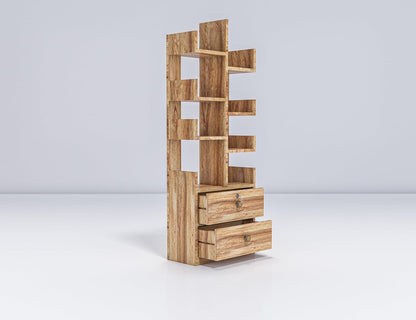 WoodMarwar Sheesham Wood Book Shelf With Two Drawer /Bookcase For Living Room Corner Bookcase for Home Decor & Office