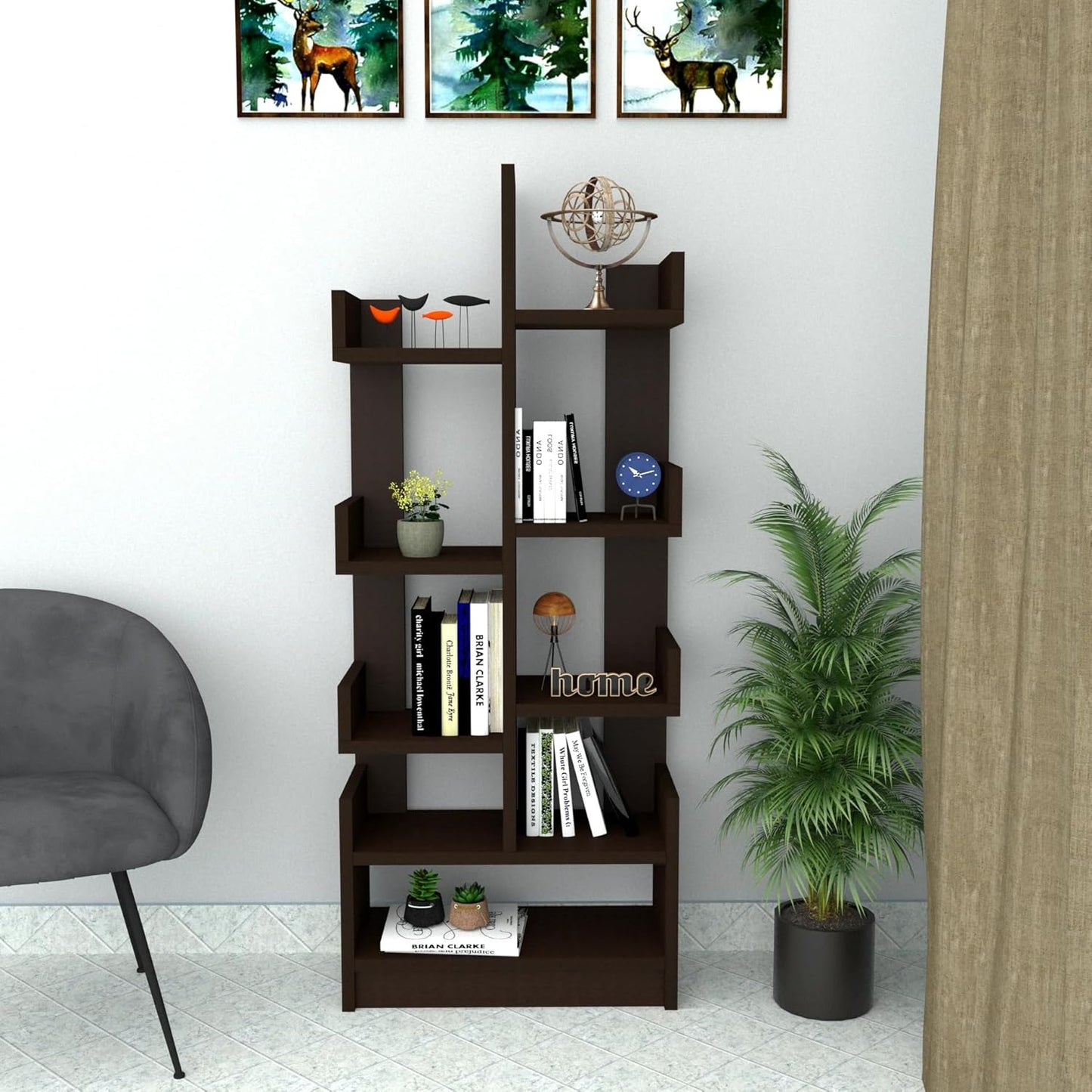 WoodMarwar Solid Sheesham Wood Designer Wooden Bookcase Shelf | Living Room Display & Storage Unit