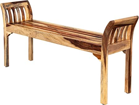 Solid Sheesham Wood 2 Seater Bench for Living Room | Wooden Dining Bench Without Cushion for Home | Patio Outdoor & Balcony Seating Furniture