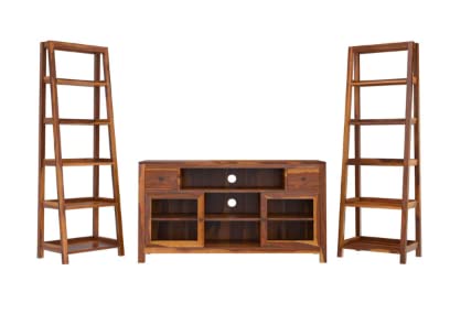 Woodmarwar Solid Sheesham Wood Entertainment Tv Unit With Storage Honey Finish For Home & Office Furniture