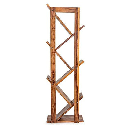 WoodMarwar Sheesham Wood Book Shelf /Bookcase For Living Room Corner Bookcase for Home Decor & Office