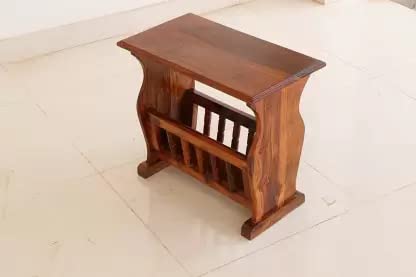 Woodmarwar Solid Sheesham Wood End Table for Living Room | Solid Wood Sofa Side End Peg Table with Open Shelf Storage for Home  | Wooden Bedside Table with Magazine Holder | Natural Finish