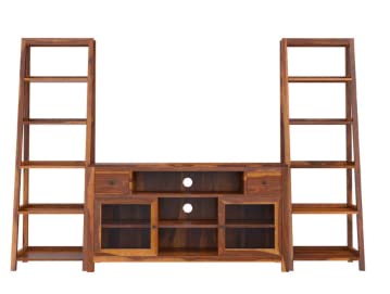Woodmarwar Solid Sheesham Wood Entertainment Tv Unit With Storage Honey Finish For Home & Office Furniture