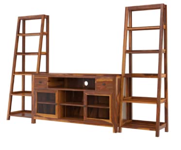 Woodmarwar Solid Sheesham Wood Entertainment Tv Unit With Storage Honey Finish For Home & Office Furniture