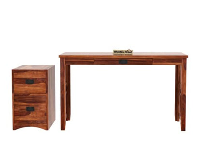 Woodmarwar Sheesham Wooden Study Table with Keyword Tray & 2 Drawer Storage Workstation for Home Office & Study Room | Solid Wooden Desk Writing Table