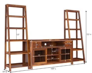Woodmarwar Solid Sheesham Wood Entertainment Tv Unit With Storage Honey Finish For Home & Office Furniture