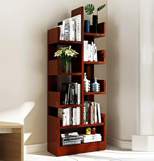 WoodMarwar Solid Sheesham Wood Modern Bookshelf Storage Rack | Tall Bookcase Organizer for Living Room, Bedroom & Office
