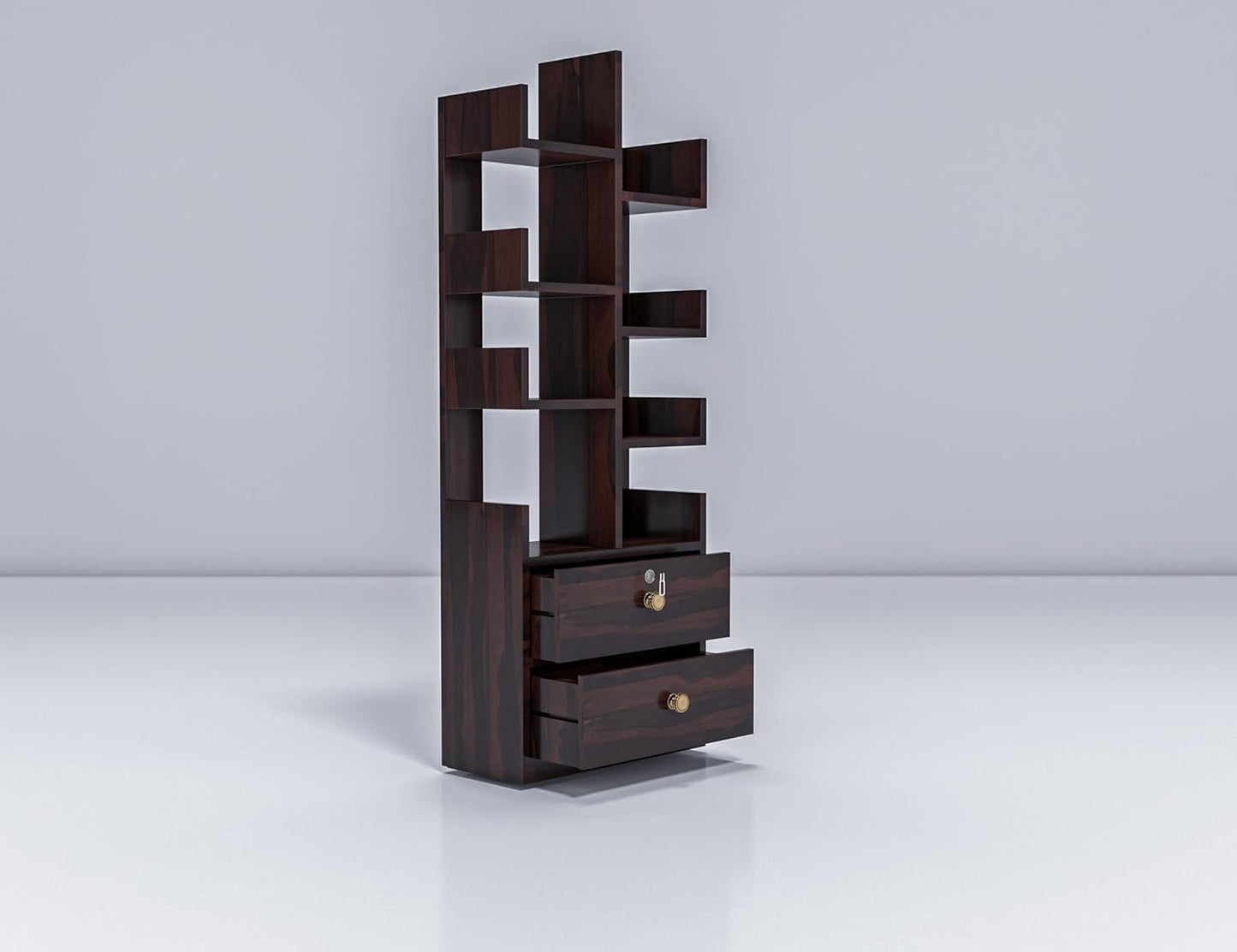 WoodMarwar Sheesham Wood Book Shelf With Two Drawer /Bookcase For Living Room Corner Bookcase for Home Decor & Office