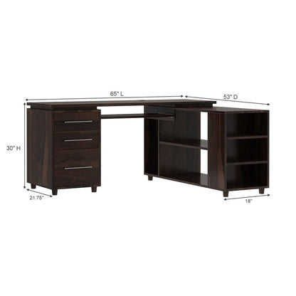 WoodMarwar Solid Sheesham Wood Office Table for Office Work | Wooden Study Table | Table with 3 Drawers, Keyboard Tray & Attached Storage Cabinet for Home, Office & Study Room