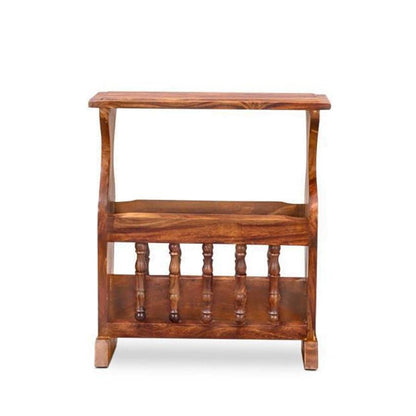 Woodmarwar Solid Sheesham Wood End Table for Living Room | Solid Wood Sofa Side End Peg Table with Open Shelf Storage for Home  | Wooden Bedside Table with Magazine Holder | Natural Finish