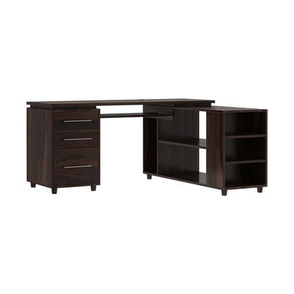 WoodMarwar Solid Sheesham Wood Office Table for Office Work | Wooden Study Table | Table with 3 Drawers, Keyboard Tray & Attached Storage Cabinet for Home, Office & Study Room