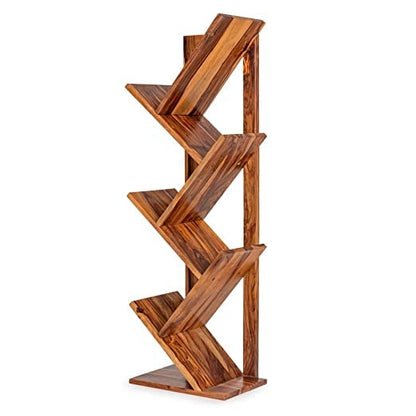 WoodMarwar Sheesham Wood Book Shelf /Bookcase For Living Room Corner Bookcase for Home Decor & Office