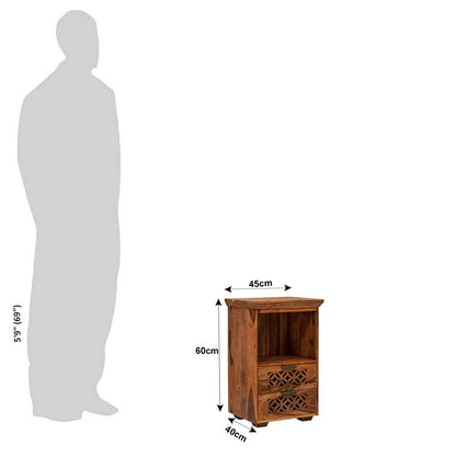 Woodmarwar Solid Sheesham Wood Bedside Table for Bedroom | Solid Wood Bed Side Nightstand End Table with 2 Drawer & Shelf Storage for Home & Bed Room