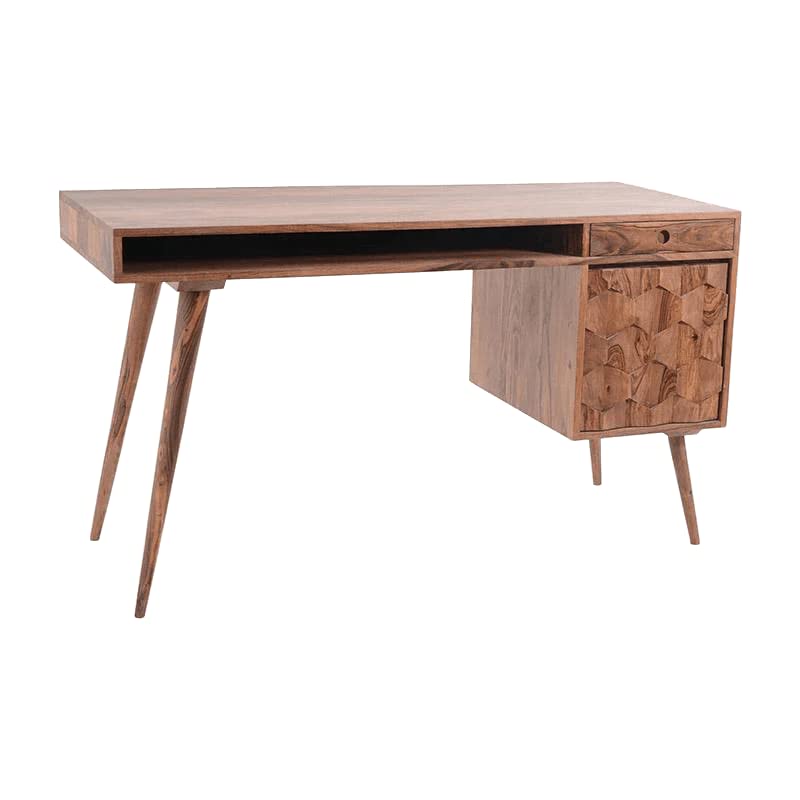 WoodMarwar Solid Sheesham Wood Study Table Workstation for Adult | Laptop Computer Desk with 2 Drawer & Shelf Storage Table for Home & Office