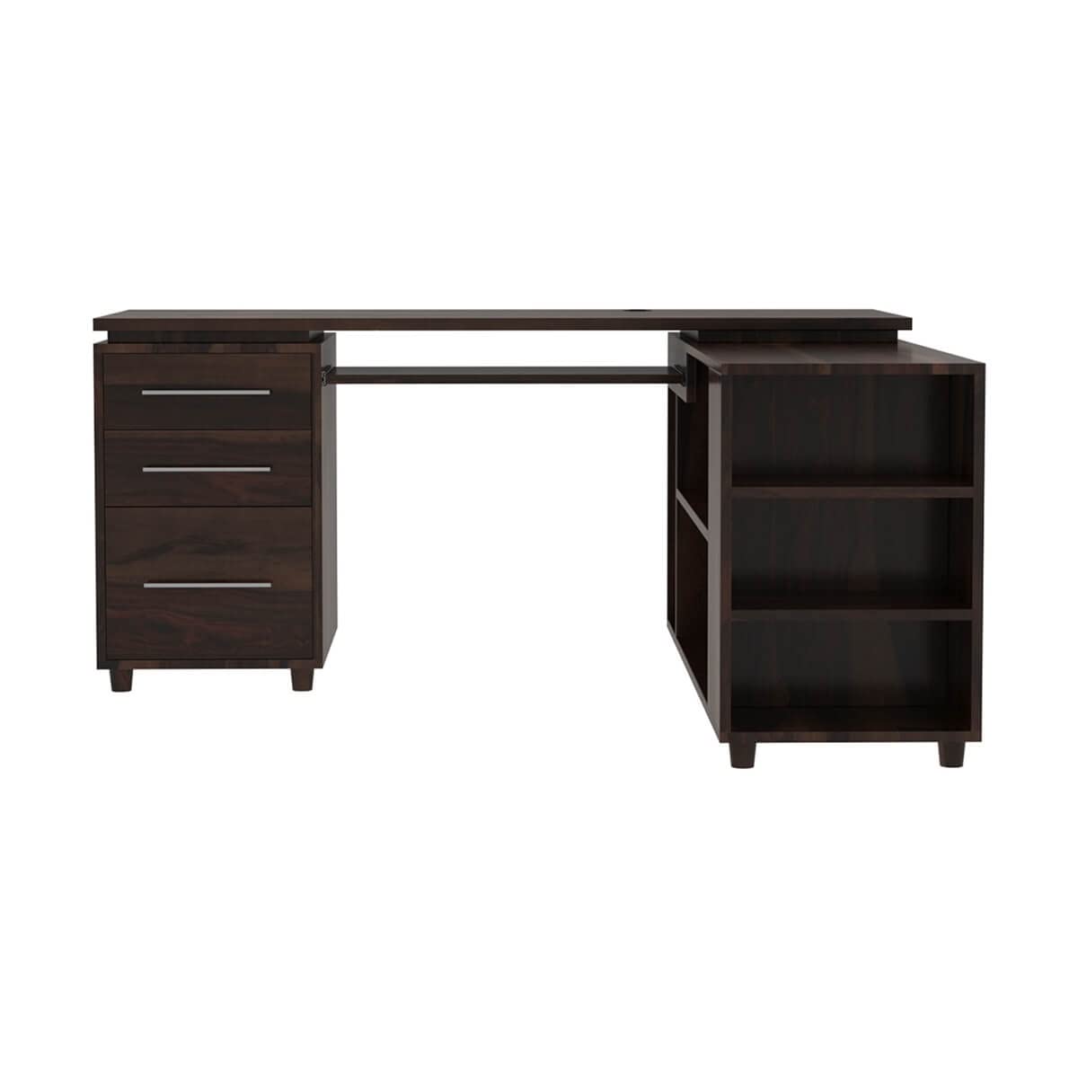 WoodMarwar Solid Sheesham Wood Office Table for Office Work | Wooden Study Table | Table with 3 Drawers, Keyboard Tray & Attached Storage Cabinet for Home, Office & Study Room