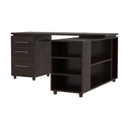 WoodMarwar Solid Sheesham Wood Office Table for Office Work | Wooden Study Table | Table with 3 Drawers, Keyboard Tray & Attached Storage Cabinet for Home, Office & Study Room