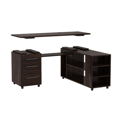 WoodMarwar Solid Sheesham Wood Office Table for Office Work | Wooden Study Table | Table with 3 Drawers, Keyboard Tray & Attached Storage Cabinet for Home, Office & Study Room