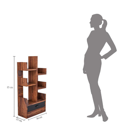 WoodMarwar Sheesham Wood Book Shelf With Two Drawer /Bookcase For Living Room Corner Bookcase for Home Decor & Office