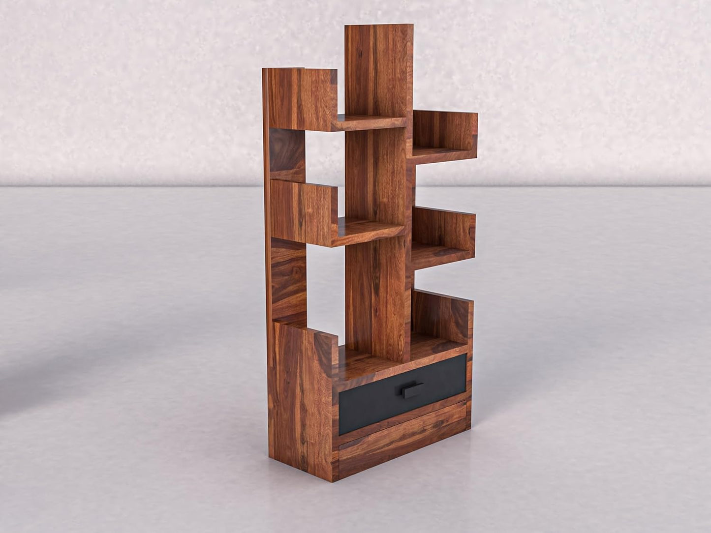 WoodMarwar Sheesham Wood Book Shelf With Two Drawer /Bookcase For Living Room Corner Bookcase for Home Decor & Office