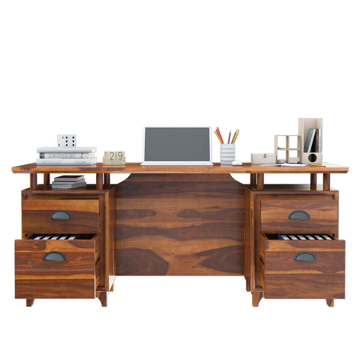 WoodMarwar Solid Sheesham Wooden Study Table with 4 Drawers & Open Shelf Storage Workstation for Home Office & Study Room | Solid Wooden Desk Writing Table | Laptop Computer Table for Adults | Meeting Office Table | Boss Table